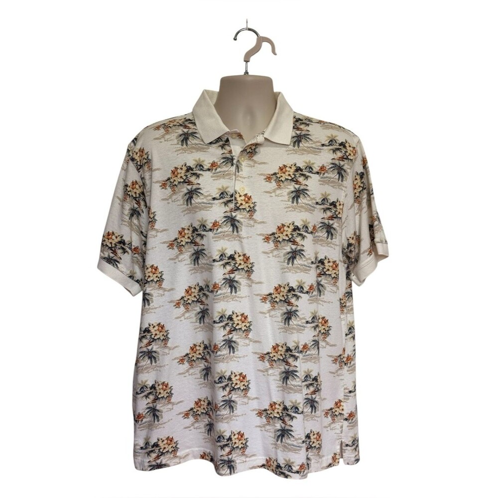 VTG 90s Jantzen Hawaiian Polo Shirt Golf Country Club All Over Tropical Print L